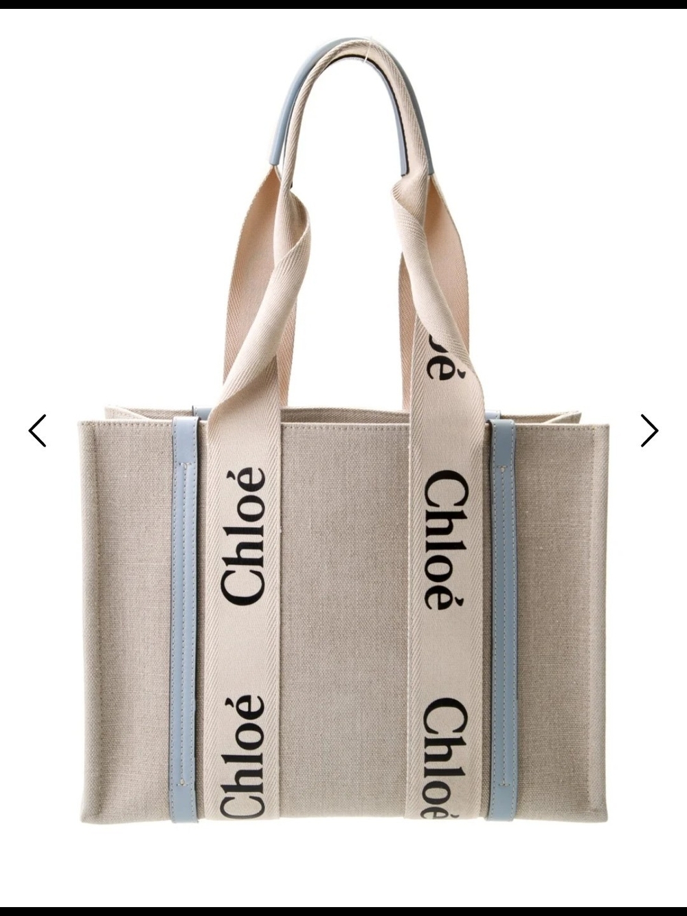 Chloé Beige Canvas Tote with Light Blue Trim and Logo Straps - Picture 2 of 5